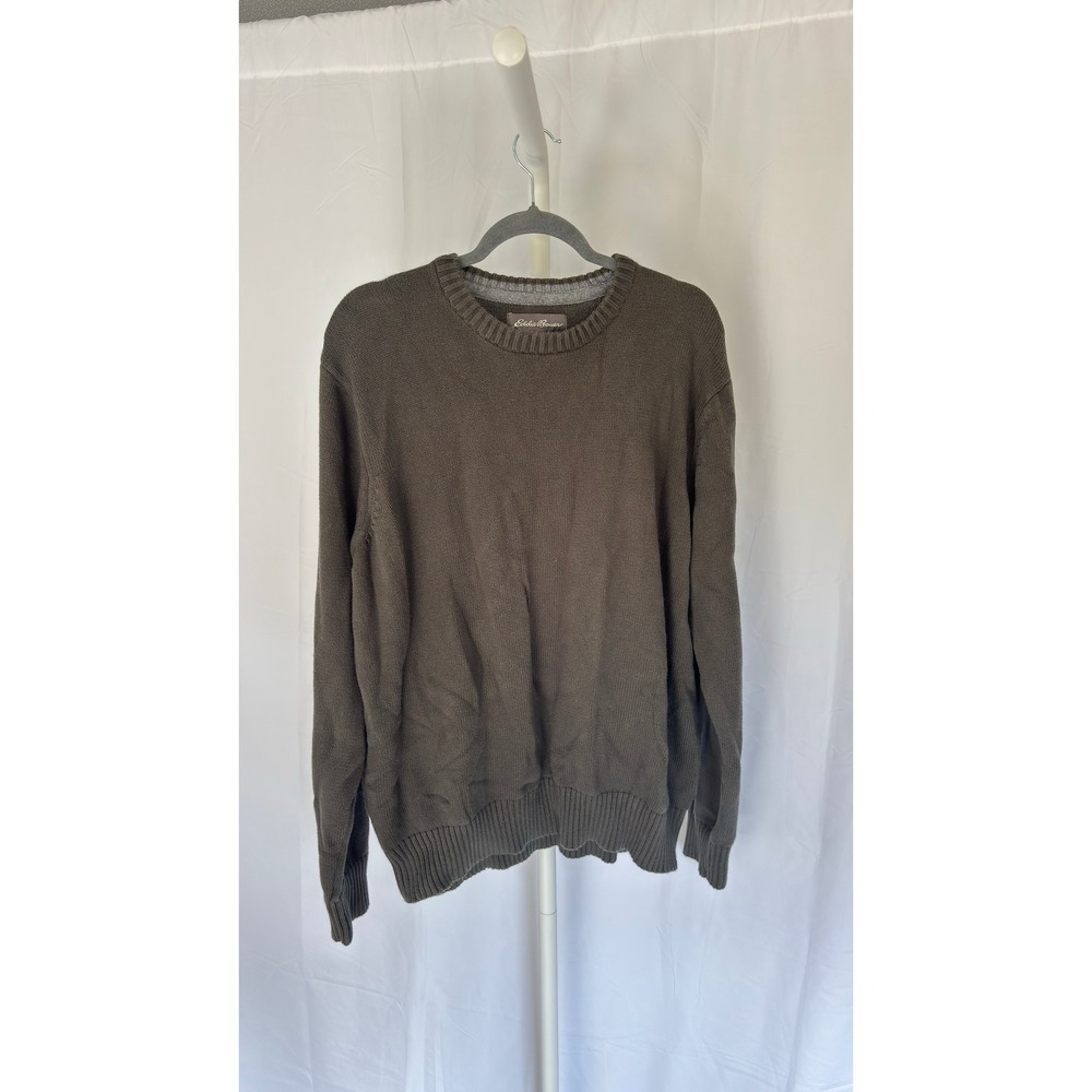 Eddie Bauer Mens Crew‎ Neck Sweater Olive Green Textured Knit Pullover XL